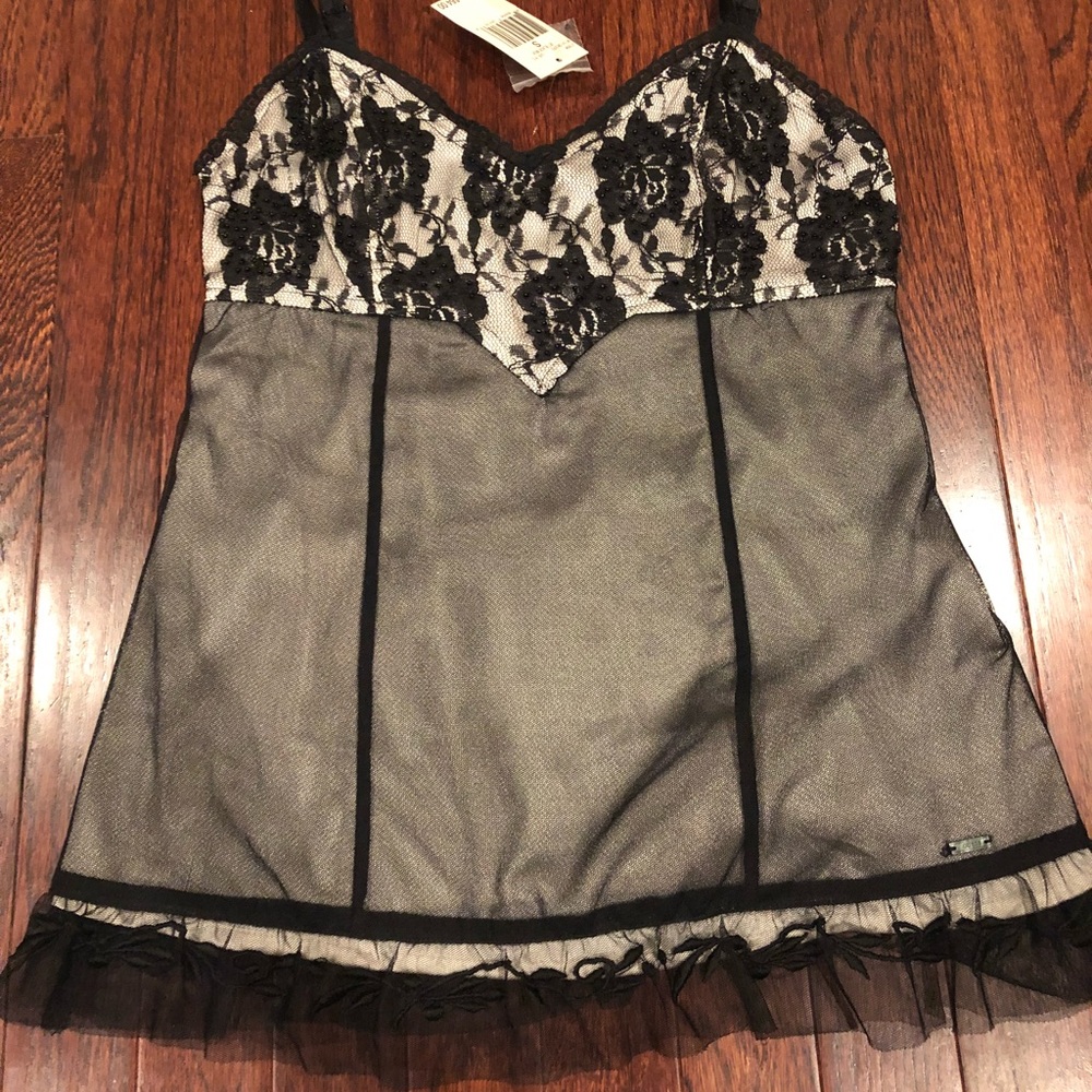 GORGEOUS Black & Milk Lace & Beaded Cami, GUESS